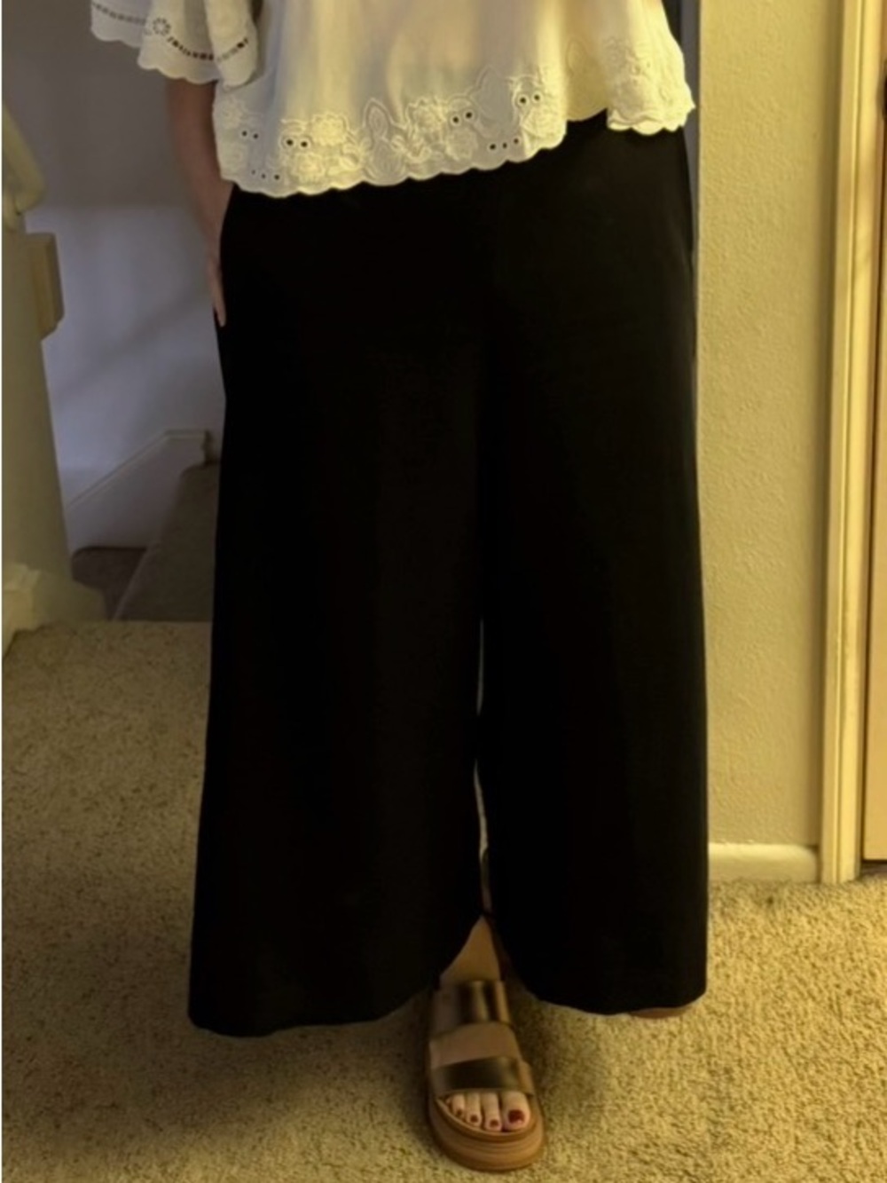 VINCE Wide Leg Cropped Black Palazzo Pants for Women